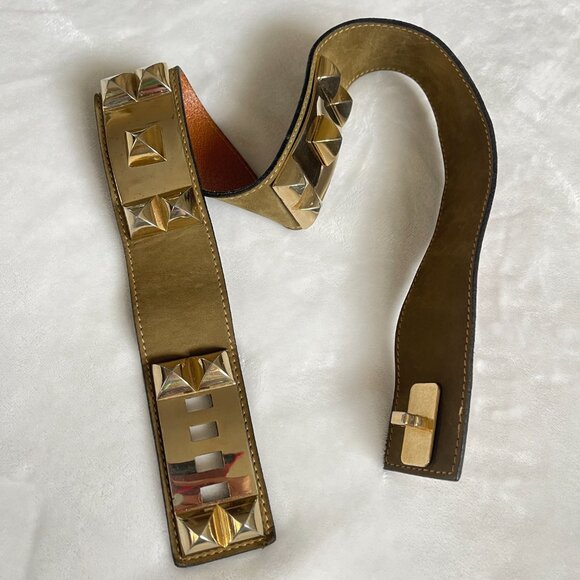 Badge Vintage Leather Studded Suede Leather made in Italy Belt M main image 12